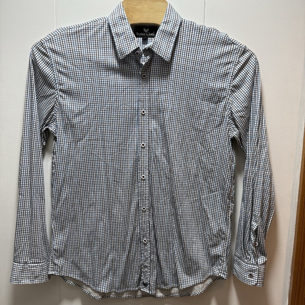 Butter Cloth Shirt Mens Size XL Button Up Blue Black White Check Long Sleeve